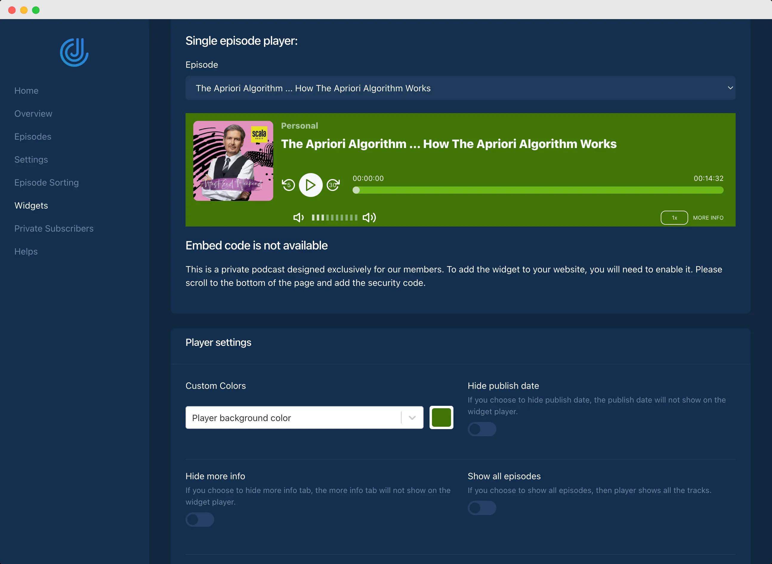 Picture of the embeddable player